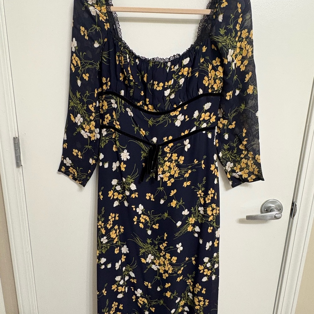Reformation Navy Dress with Yellow Floral Pattern size 8 like new